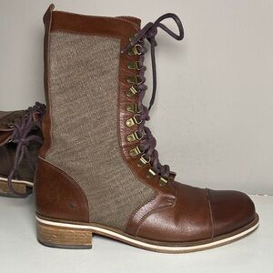 Helm handmade canvas and leather Brown and Tan Lace-Up cap toe Boots